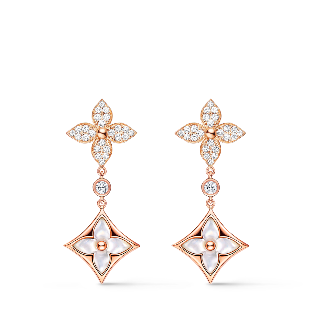 Color Blossom M Star Multi-Motif Earrings, Pink Gold, White Mother